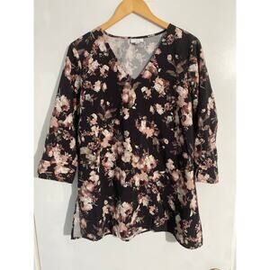 J. Jill tunic top women’s size L black floral v neck